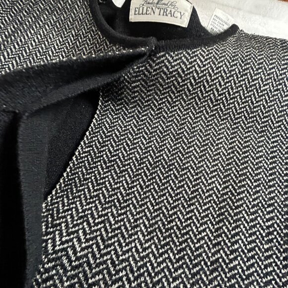 Linda Allard Ellen Tracy Womens Tunic Cardigan Sweater Herringbone Black Medium - Picture 5 of 7